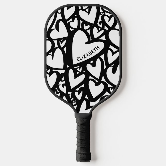 Personalisierter Name Modernes Herzmuster Pickleball Schläger (Vorderseite)