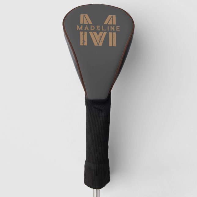 Personalisierter Name Modernes Retro-Schwarzes Mon Golf Headcover (Vorderseite)