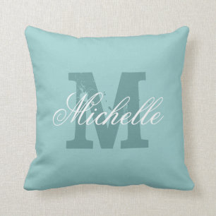 Personalisierter Name Monogramm aquamarines Blauki Kissen