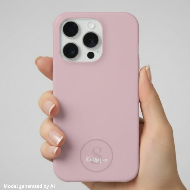Personalisierter Name Monogramm Dusty Rose iPhone 15 Pro Hülle (Von Creator hochgeladen)