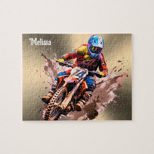 Personalisierter Name Motocross Puzzle (Horizontal)
