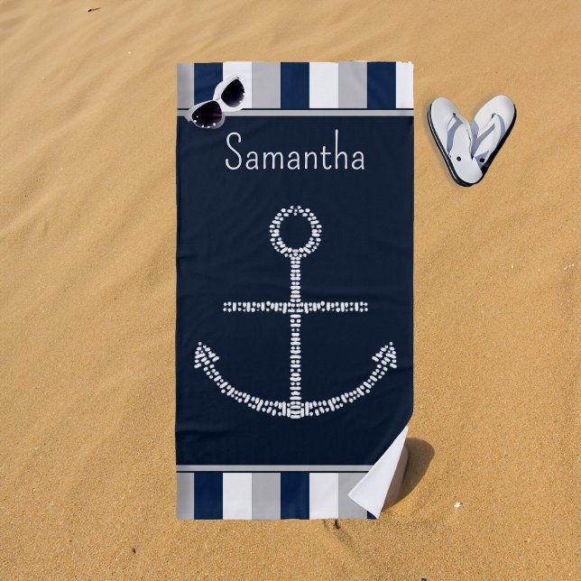 Personalisierter Name Nautic Anchor Strandtuch (Personalized Name Nautical Anchor Beach Towel)