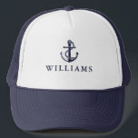 Personalisierter Name Nautic Boat Anchor Navy Blue Truckerkappe<br><div class="desc">Elegantes marineblaues blaues nautisches Design mit einem Schiffsanker und personalisiert mit Ihrem Namen. Entwickelt von Thisisnotme©</div>