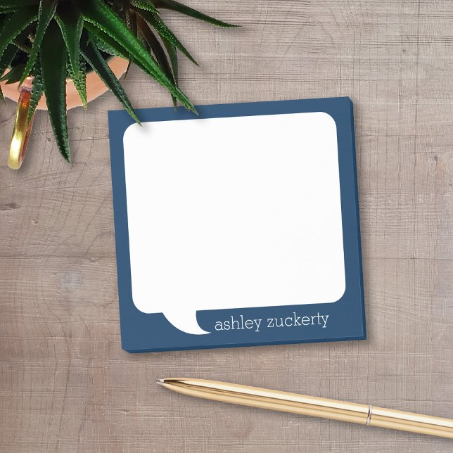 Personalisierter Name: Navy Blue and White Talk Bu Post-it Klebezettel (Talk Bubble Post-It Note personalized with your name. Available in several colors. )