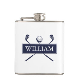 Personalisierter Name Navy Blue Clubs und Ball Flachmann