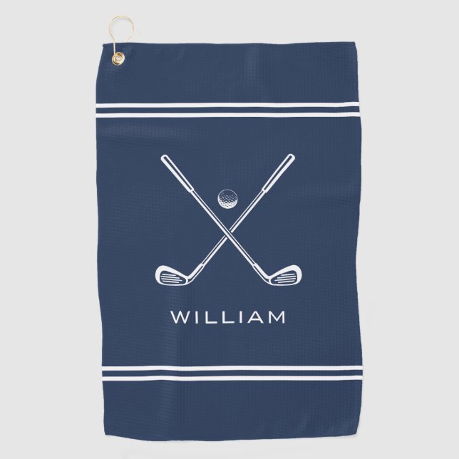 Personalisierter Name Navy Blue Stripes Stilvoll Golfhandtuch (Vorderseite)