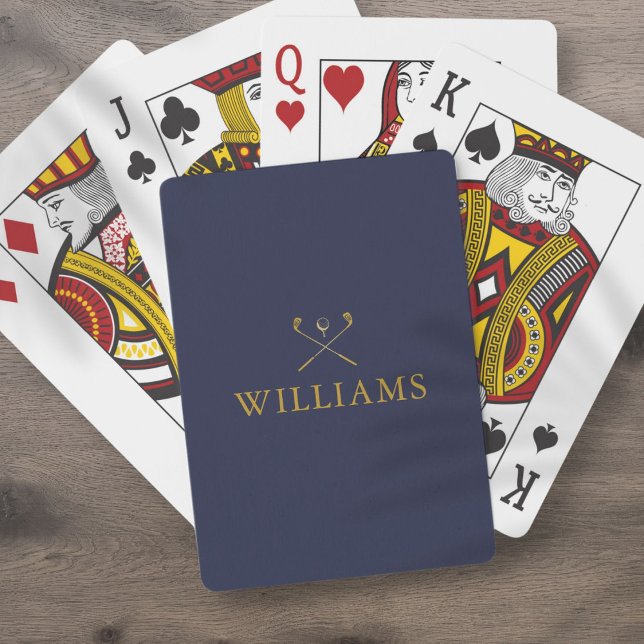 Personalisierter Name Navy Blue und Gold Golf Club Spielkarten (Personalized Name Navy Blue And Gold Golf Clubs Playing Cards)