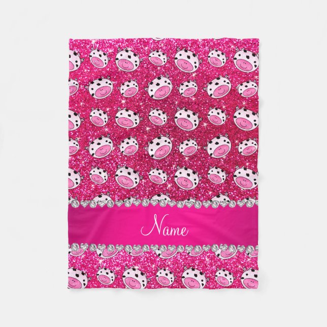 Personalisierter Name Nebel Hot Rosa Glitzer Kuh K Fleecedecke (Vorderseite)