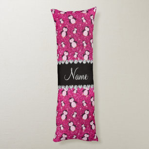 Personalisierter Name Neon Hot Pink Glitzer Pingui Seitenschläferkissen