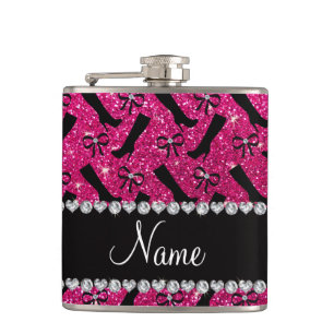 Personalisierter Name Neon Hot Rosa Glitzer Stiefe Flachmann