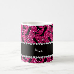 Personalisierter Name Neon Hot Rosa Glitzer Stiefe Kaffeetasse