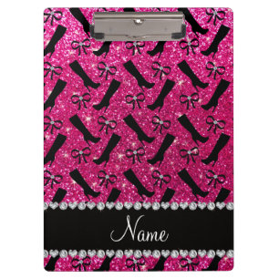Personalisierter Name Neon Hot Rosa Glitzer Stiefe Klemmbrett