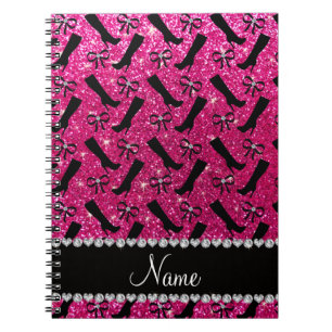 Personalisierter Name Neon Hot Rosa Glitzer Stiefe Notizblock