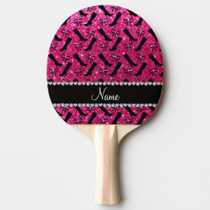 Personalisierter Name Neon Hot Rosa Glitzer Stiefe Tischtennis Schläger