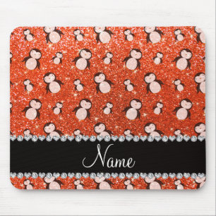 Personalisierter Name Neon Orange Glitzer Pinguine Mousepad