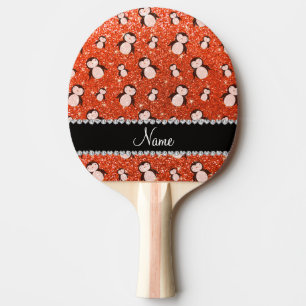 Personalisierter Name Neon Orange Glitzer Pinguine Tischtennis Schläger
