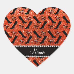 Personalisierter Name Neon Orange Glitzer Stiefel Herz-Aufkleber