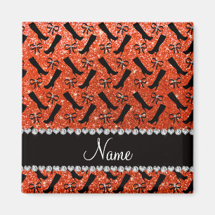 Personalisierter Name Neon Orange Glitzer Stiefel Magnet