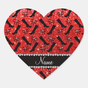 Personalisierter Name Neon Red Glitzer Stiefel Bow Herz-Aufkleber
