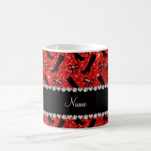 Personalisierter Name Neon Red Glitzer Stiefel Bow Kaffeetasse