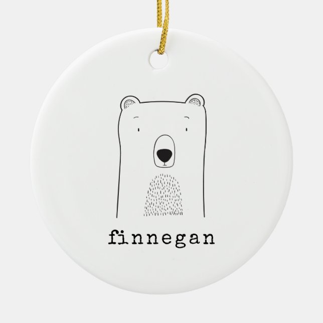 Personalisierter Name Niedlich Bärenlinie Weihnach Keramik Ornament (Vorne)