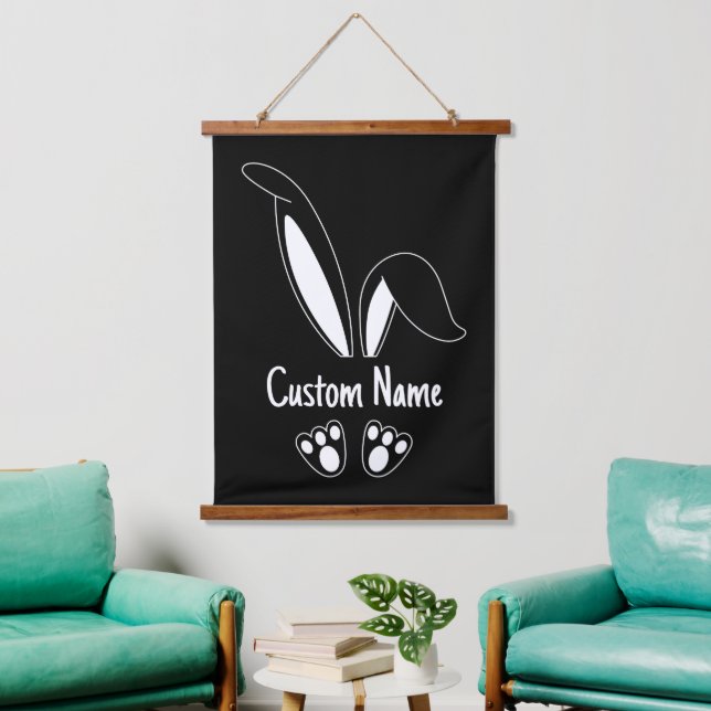 Personalisierter Name Niedlich Bunny OsterOstern Wandteppich Mit Holzrahmen (Wohnzimmer)