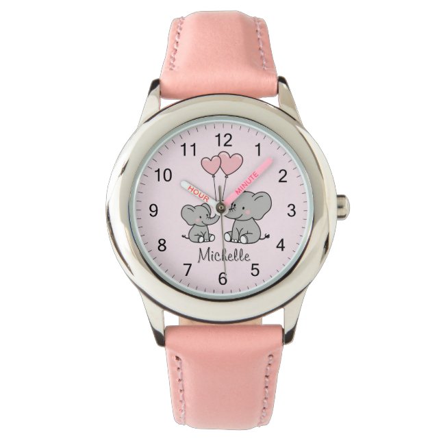 Personalisierter Name Niedlich Elephant Mama & Bab Armbanduhr (Vorderseite)