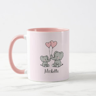 Personalisierter Name Niedlich Elephant Mama & Bab Tasse