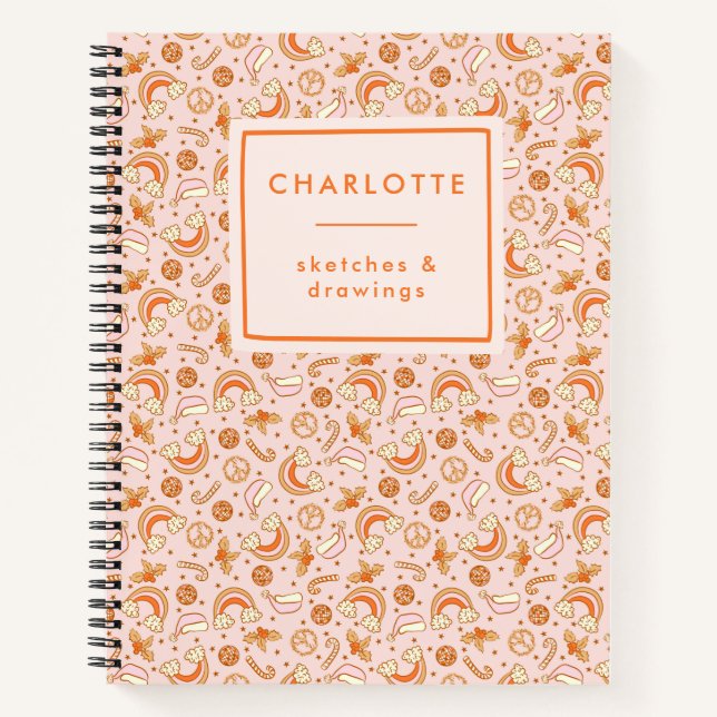 Personalisierter Name Niedlich Rosa Retro Notizbuch (Vorderseite)