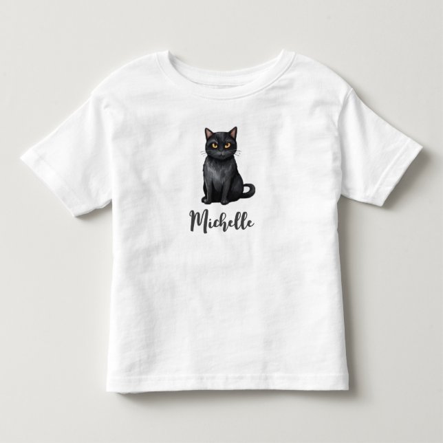 Personalisierter Name Niedlich Spooky Black Cat Ha Kleinkind T-shirt (Vorderseite)