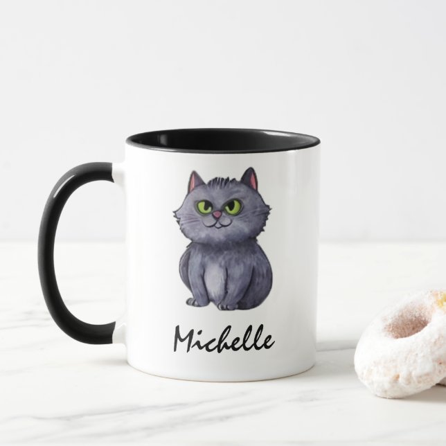 Personalisierter Name Niedlich Spooky Cat Hallowee Tasse (Mit Donut)