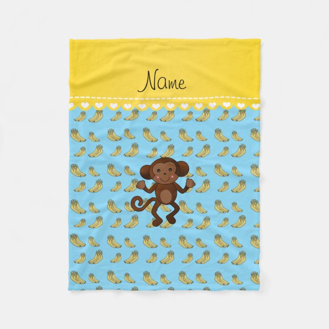 Personalisierter Name niedliche Affenbananen Fleecedecke (Vorderseite)
