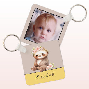 Personalisierter Name niedliche Seite 1 Foto gelb Schlüsselanhänger