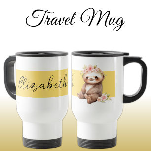 Personalisierter Name niedlicher Faulgelb Reisebecher