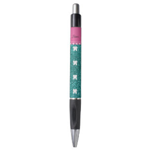 Personalisierter Name niedlicher Zahn Aqua Glitzer Kugelschreiber