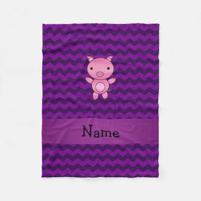 Personalisierter Name niedliches Schwein lila Kron Fleecedecke (Vorderseite)