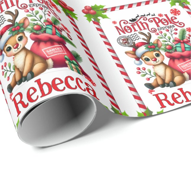Personalisierter Name Nordpol-Lieferung Weihnachte Geschenkpapier (Rolleneckpunkt)