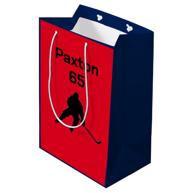 Personalisierter Name/Nummer-Hockey-Geschenktasche Mittlere Geschenktüte (Rückseite Schrägansicht)
