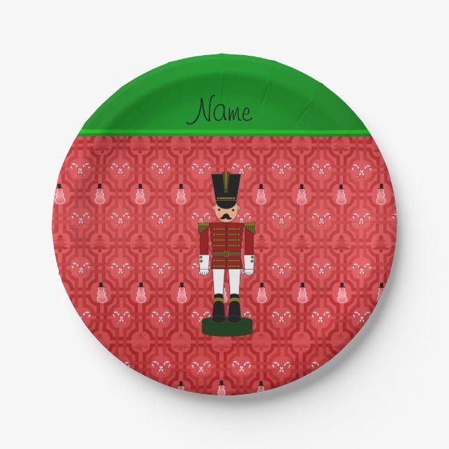 Personalisierter Name Nutcracker Roter Schneemanns Pappteller (Vorderseite)