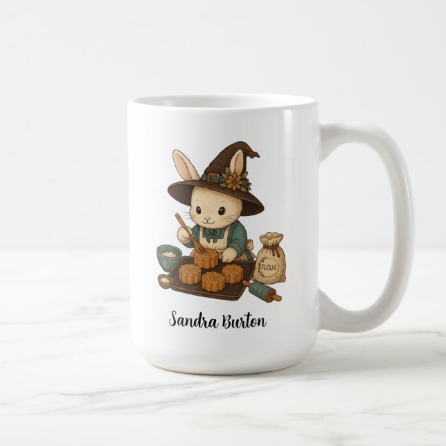 Personalisierter Name oder Text mit Bunny Bakery Kaffeetasse (Rechts)