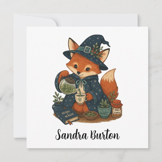 Personalisierter Name oder Text mit Fuchs-Kräutert Einladung (Vorderseite)