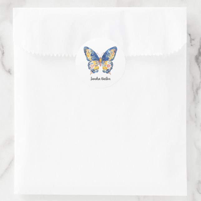 Personalisierter Name oder Text mit Schmetterling  Runder Aufkleber (Tasche)