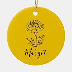 Personalisierter Name Oktober Marigold Birth Blume Keramik Ornament