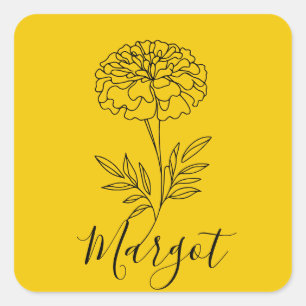 Personalisierter Name Oktober Marigold Birth Blume Quadratischer Aufkleber