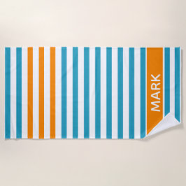 Personalisierter Name Orange Blue White Multi Stri Strandtuch