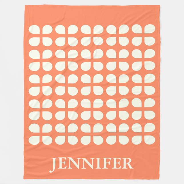 Personalisierter Name Orange Cream Retro Geometric Fleecedecke (Vorderseite)