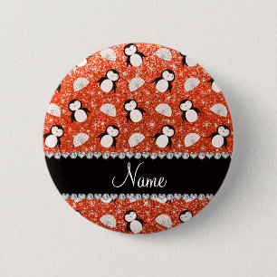 Personalisierter Name Orange Glitzer Pinguine Iglu Button