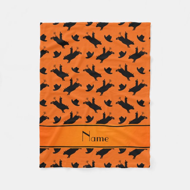 Personalisierter Name Orange Rodeo Bulle Reitmuste Fleecedecke (Vorderseite)