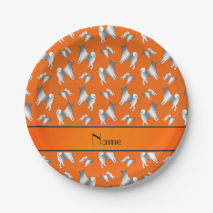 Personalisierter Name Orangenhunde Pappteller