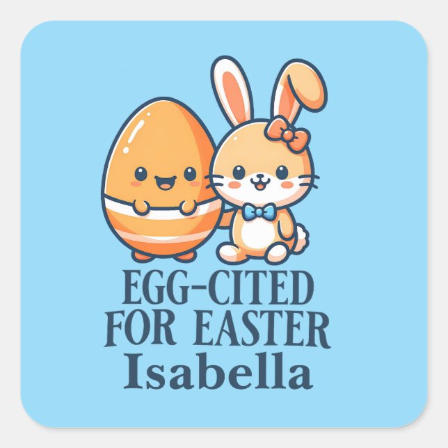 Personalisierter Name Oster Bunny Egg zitiert Quadratischer Aufkleber (Vorderseite)